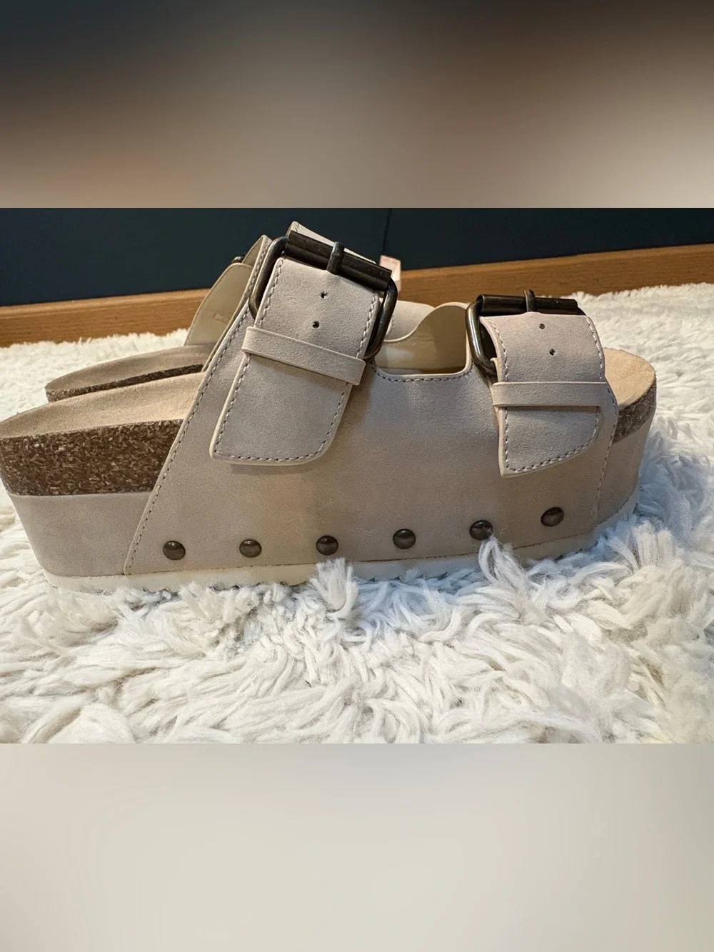 Altar'd State Serenna Platform Sandals Tan Double Buckle Slide Footbed Chunky